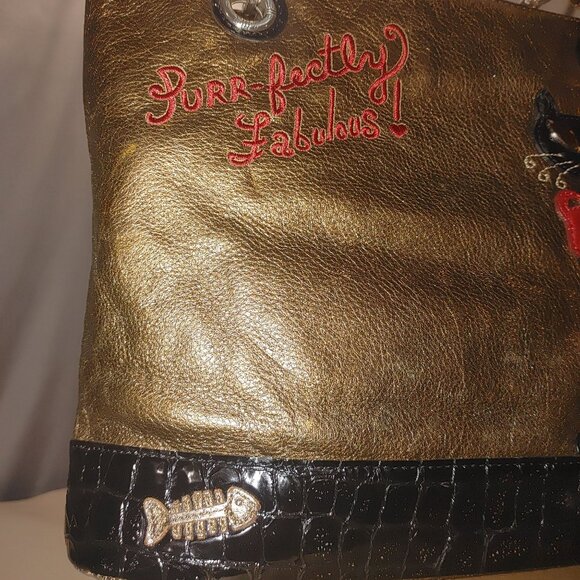 Brighton Signature Purr Fectly Fabulous Cat Embroidered Tote Bag  Leopard Lining - Picture 13 of 14